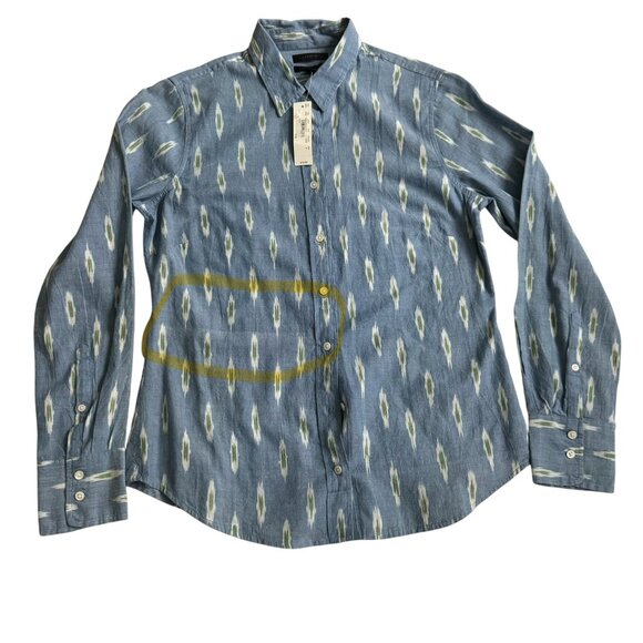 J. Crew women button down shirt sz 6/small abstract blue long sleeve 100% cotton - Picture 7 of 14